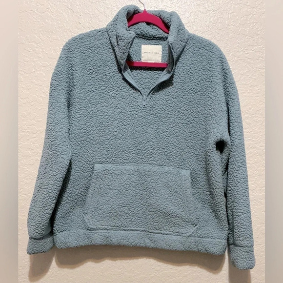 American Eagle Blue 1/4 Zip Pullover, Sherpa - Picture 3 of 9